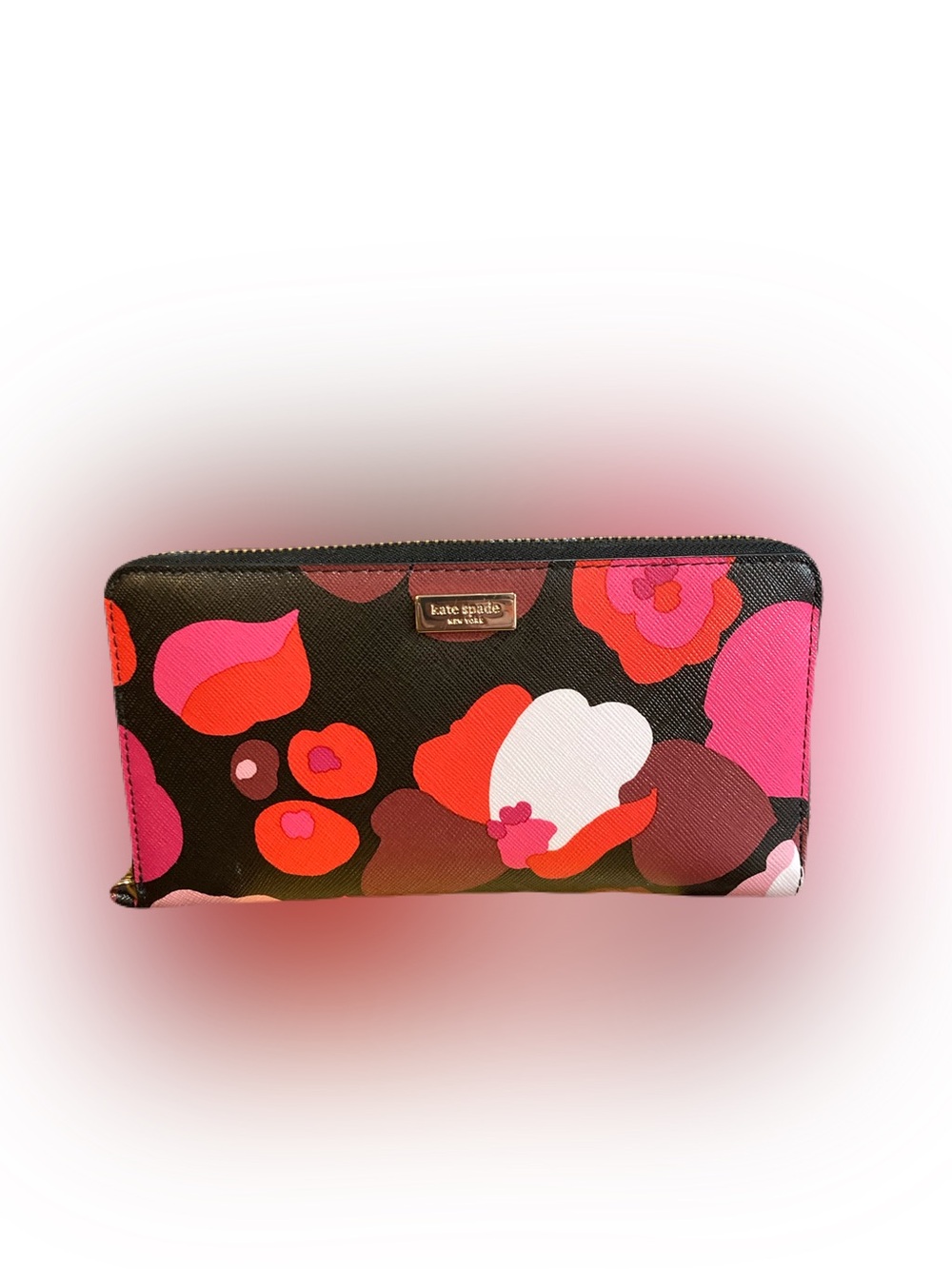 Kate Spade Wonderfloral Neda Zip Around Long Wallet Clutch Red Black Pink NWOT
